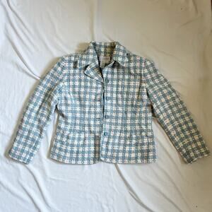 90s blue and white tweed checkered jacket